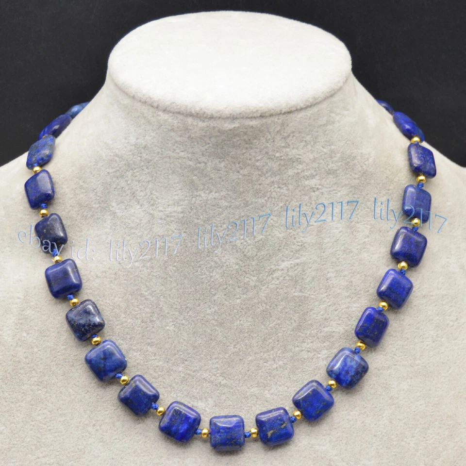 Colar de contas de pedra preciosa quadrada plana lápis-lazúli azul natural 12 mm 14-100 polegadas - Imagem 3 de 4