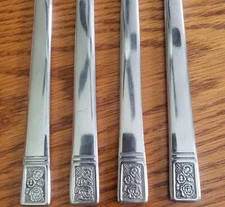 Ekco Eterna ROSE COTILLION Stainless Knives 4PC Set Flatware Flowers in Square
