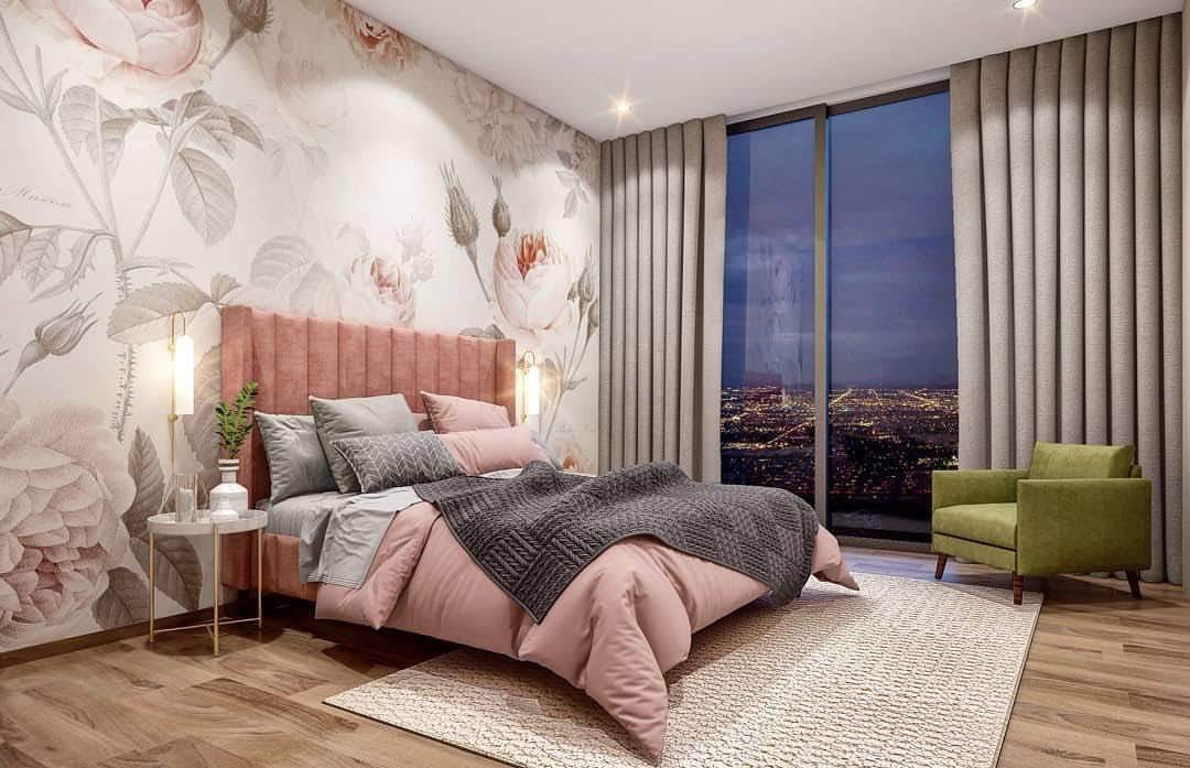 La Maison Wall Mural Floral Komar Decal Pink Grey Boho Contemporary