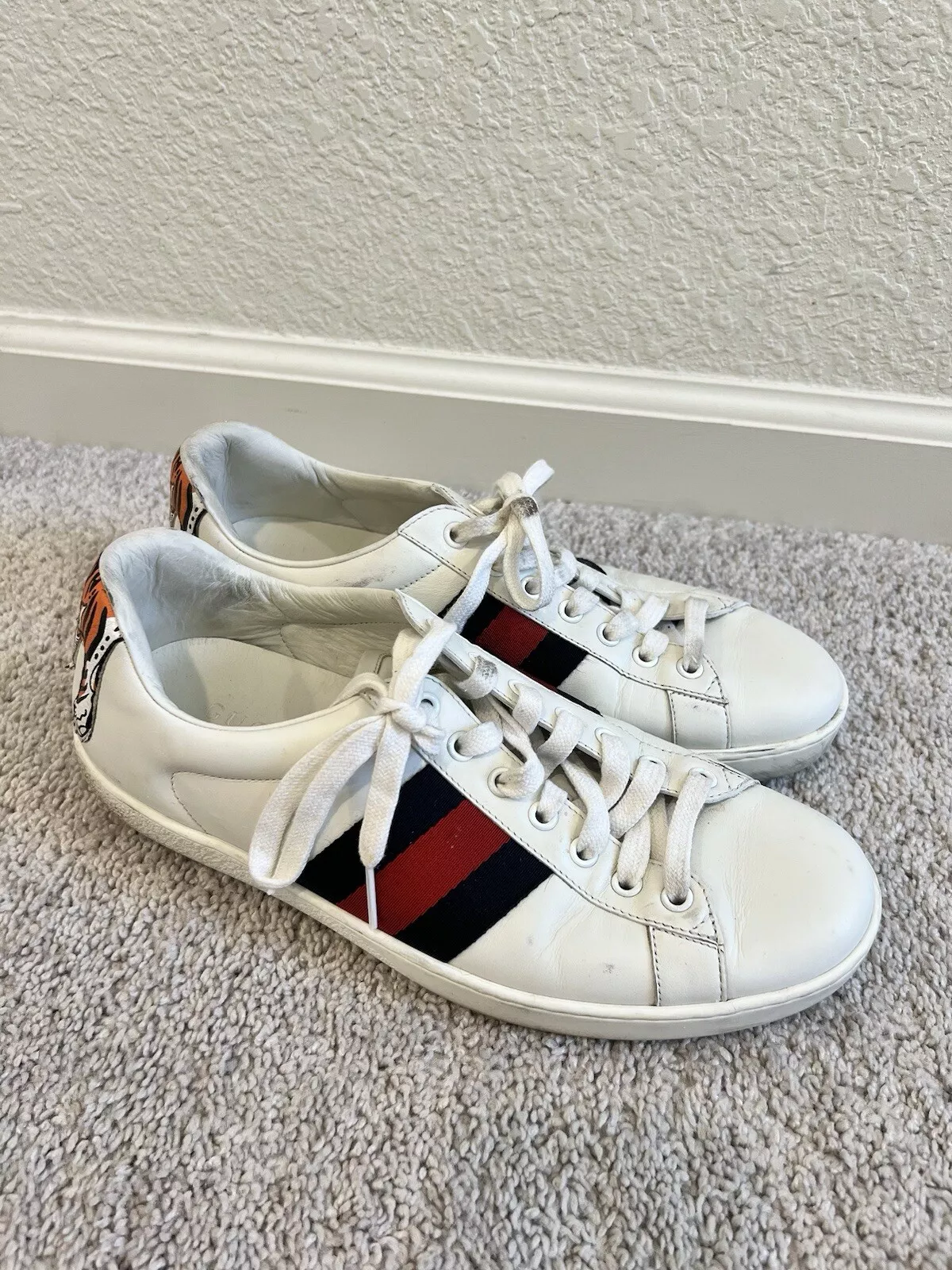 Baskets Gucci Ace blanc homme en cuir de veau tissé tigre G 7,5 / US 8 prix de détail 870,