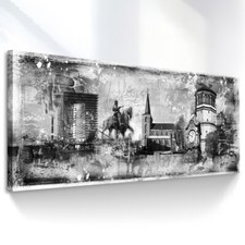 Düsseldorf Leinwandbild Schwarz Weiß Stadt Skyline Moderne Wandkunst Deko 3346