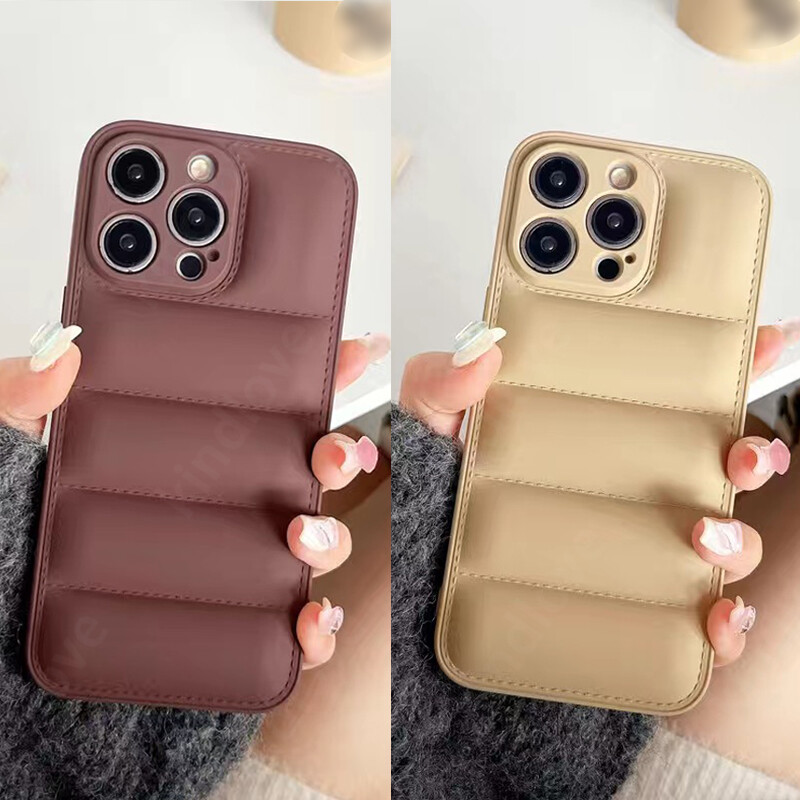 Case For iPhone 15 14 13 Pro Max 12 11 XS XR Puffer Down Jacket Slim Soft Cover