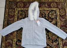 NEW Gymboree girls size S 5-6  Fleece jacket hood w/fur gray NWT