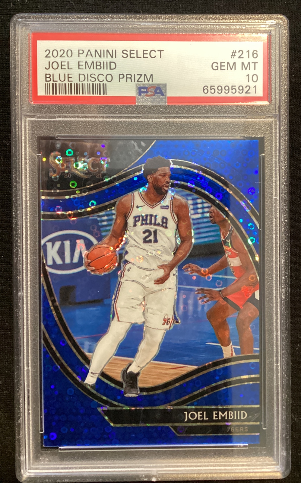 2020-21 Panini Select Joel Embiid Courtside Blue Disco Prizm /25 PSA 10 Gem Mint