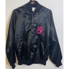 Vintage Eddie's 50's Casino Bomber Jacket Shiny Black Coat Nylon LARGE USA Made