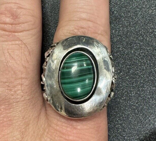 Sterling Silver Malachite Ring Large Size 11 1/2 … - image 3