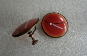 Vintage Dragonfly Copper Enamel Earrings Screw Back Art Deco Red Black White