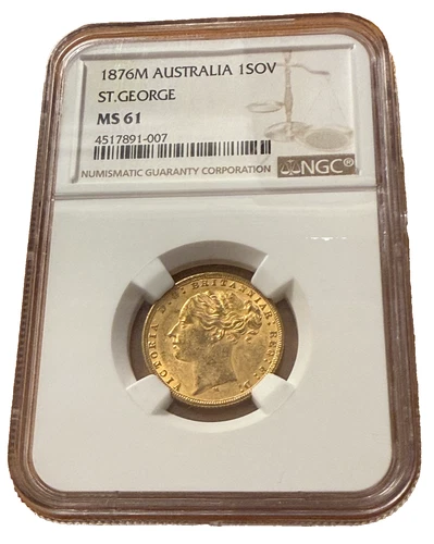 Australia 1876M Gold 1 Sovereign NGC MS61 Saint George Victoria