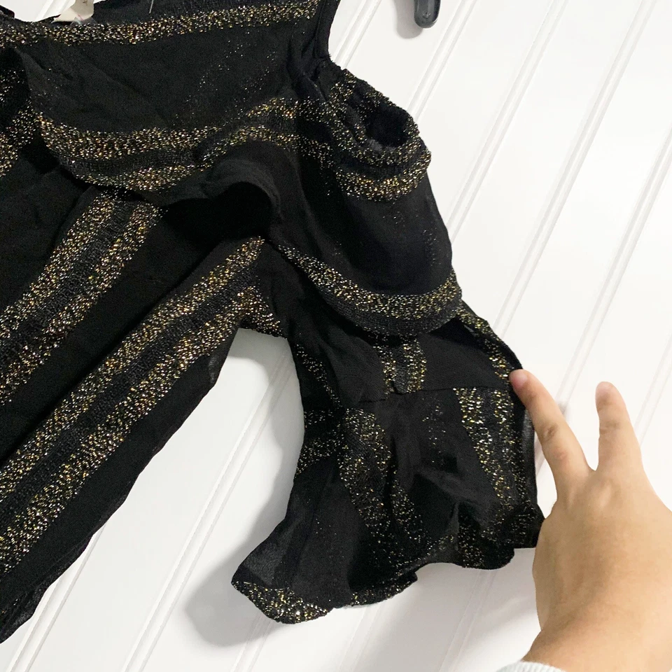 Mono Recortado Soft Surroundings Talla Pequeña Negro Hilo Metálico Avedon Foto 4 de 4