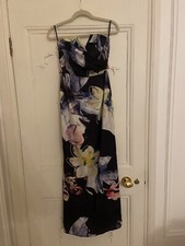 Strapless Black Floral Evening Dress