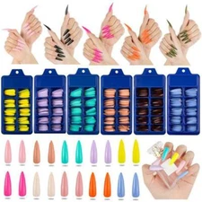 100Pcs False Nail Tips Matte Full Cover Long Stiletto Fake Nails Art Manicure