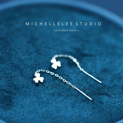 Sterling Silver Clover Threaders, Dainty Flower Ear Threaders - Picture 3 of 4