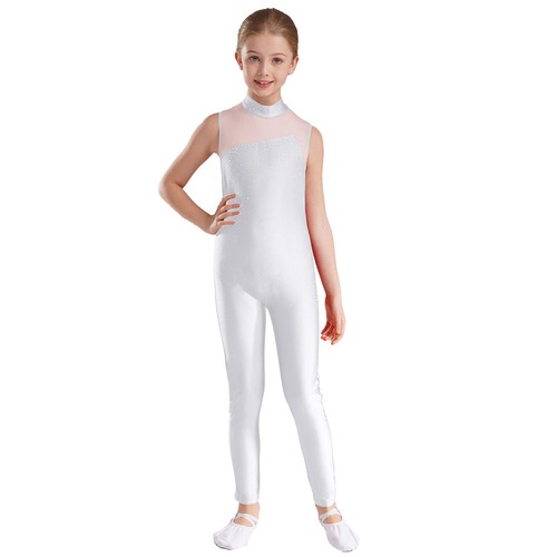 Girls Bodysuit Mesh Splice Shiny Ballet Dance One Piece Full Body Skating Romper - Bild 36 von 129