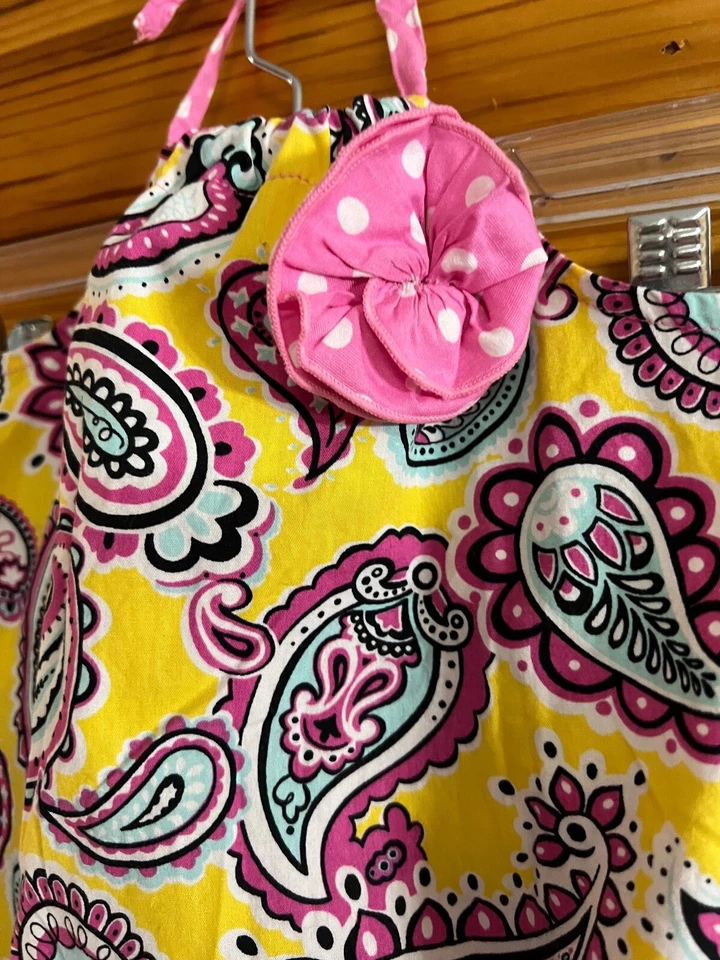 Ann Loren Outfit Yellow Paisley Halter Top & Pink Polka Dot Pants Girls Size 6 - Image 4 of 4