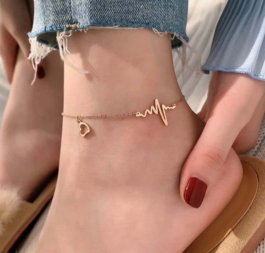 Women Girl Titanium Stainless Steel Rose Gold Love Letter Anklet Bracelet  8-10