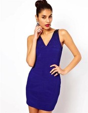 New LIPSY Blue Sequin Bodycon Bandage Mini Party Dress Ladies UK Sizes 10 12