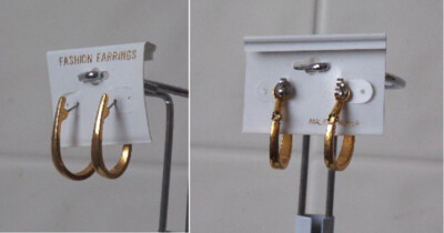 Pierced Earrings Gold Tone 1 1/8'' length Hinged Back