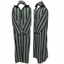 Men's Dark Green Striped Moroccan Long Sleeve Hooded Cotton Thobe Jubba Djellaba