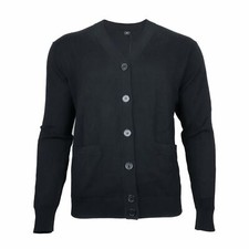 Men's Solid Black Button Sweater