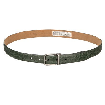 DOLCE & GABBANA Metall Schnalle Kroko Leder Gürtel Grün Silber 95 38 90 36