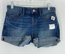 Old Navy Shorts Fryed Denim Rolled Cuff Hem Adjustable Waist Shorthy Girl 14