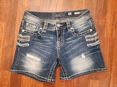 MISS ME Distressed Blue DENIM Stretch Jean Shorts Size 26. EUC 