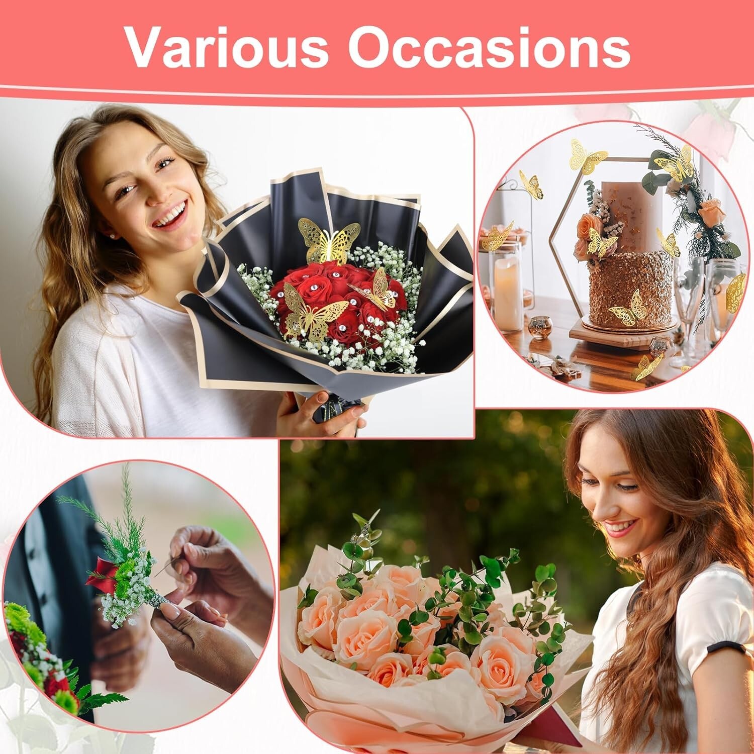 20 Sheets Flower Wrapping Paper, Waterproof Floral Bouquet Wrapping Paper with 3