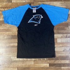Reebok Carolina Panthers TShirt Boys Large 14-16 Black Blue Vintage Football