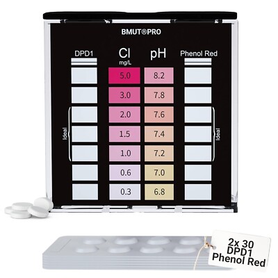 Pool Chlor pH mit 60 Tabletten - 30 x DPD1 und 30 x Phenol Red Schütteltest
