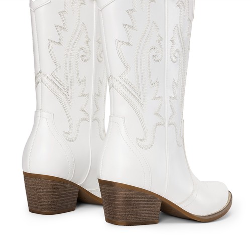 Women Western Mid Calf Boots Pointed Toe Low Heel Cowboy Cowgirls Boots - Picture 55 of 58