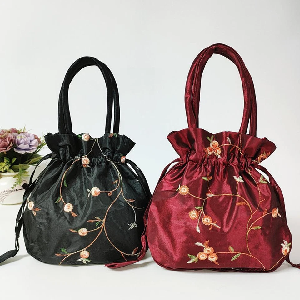 New Womens Small Embroidered Handbag Ethnic Style Drawstring Bucket Bag! - Image 2 of 4