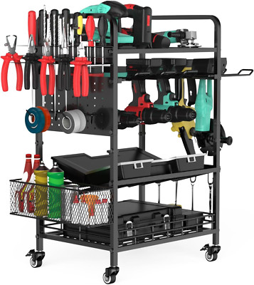Power Tool Organizer Garage Storage 6 Drill Tool Holder Rack Rolling Tool Cart o