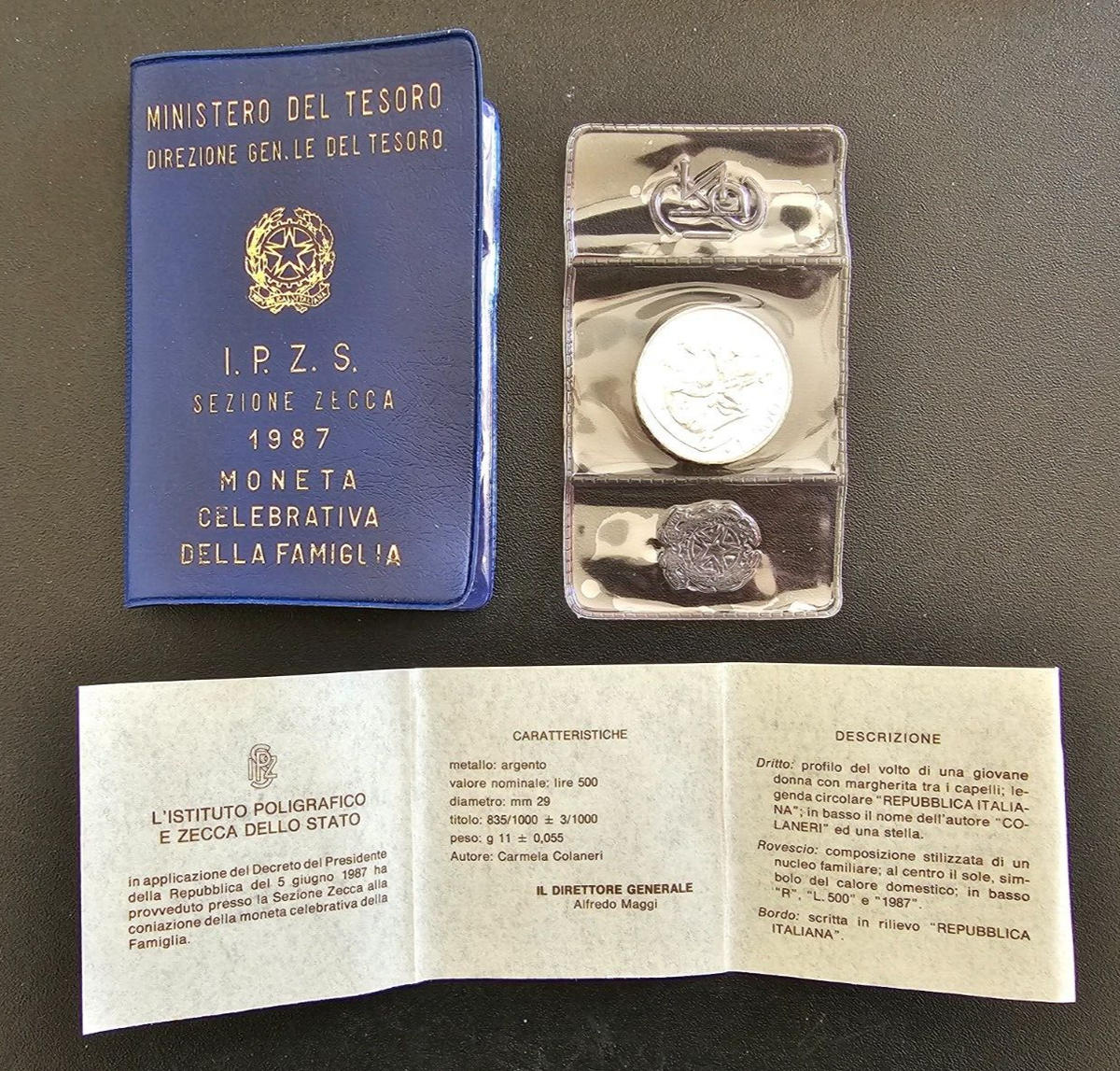 Repubblica Italiana Moneta 500 lire Argento Celebrativa Famiglia