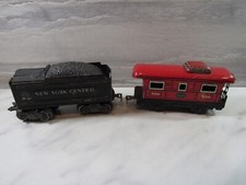 2 Vintage Tin Marx Railroad Train Cars N.Y. Central Coal Tender Caboose 556