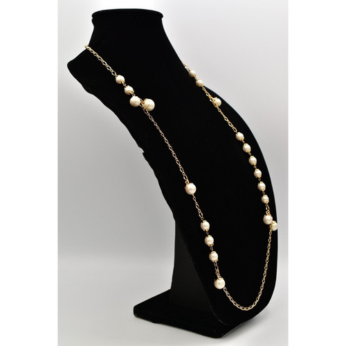 Kate Spade Station Necklace Pearl Dangle Gold Tone Chain Statement Signed BinBC - Picture 3 of 12
