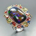 20 ct Expensive ring Natural Black Opal Ring 925 Sterling Silver Size 8 /R464540