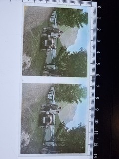 Stereoskopische Glasplatte mit Oldtimer Anfang des Jahrhunderts