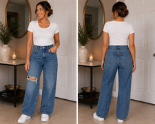 Zara Women's Size 4 Wide Leg Jeans Distressed High Rise 100 Cotton Blue Denim