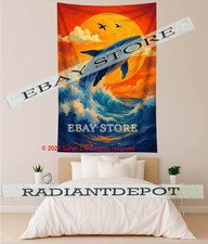 Whale tapestry colorful sea poster vibrant wall 59X82 in
