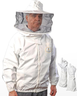 Beekeeping Jacket with round Veil and Gloves, 100% Cotton Bee Jacket with YKK Br