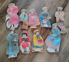Vtg Fabric Victorian Pillow Stuffed Dolls 9 Doll Set  Kids & Adults 