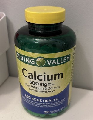 SpringValley Calcium Plus VitaminD 250Tablets Dietary Supplement 600Mg Exp 03/26