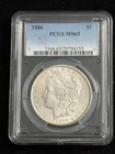 1886 $1 MORGAN SILVER DOLLAR "PHILADELPHIA MINT" PCGS MS63