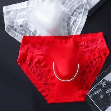 Men Quick Drying Ice Silk Mesh Briefs Seamless Sheer 3D Bulge Pouch Underwear