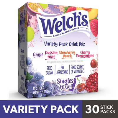 Welch's Zero Sugar Variety Pack Singles to Go Powdered Drink Mix, Grape...
