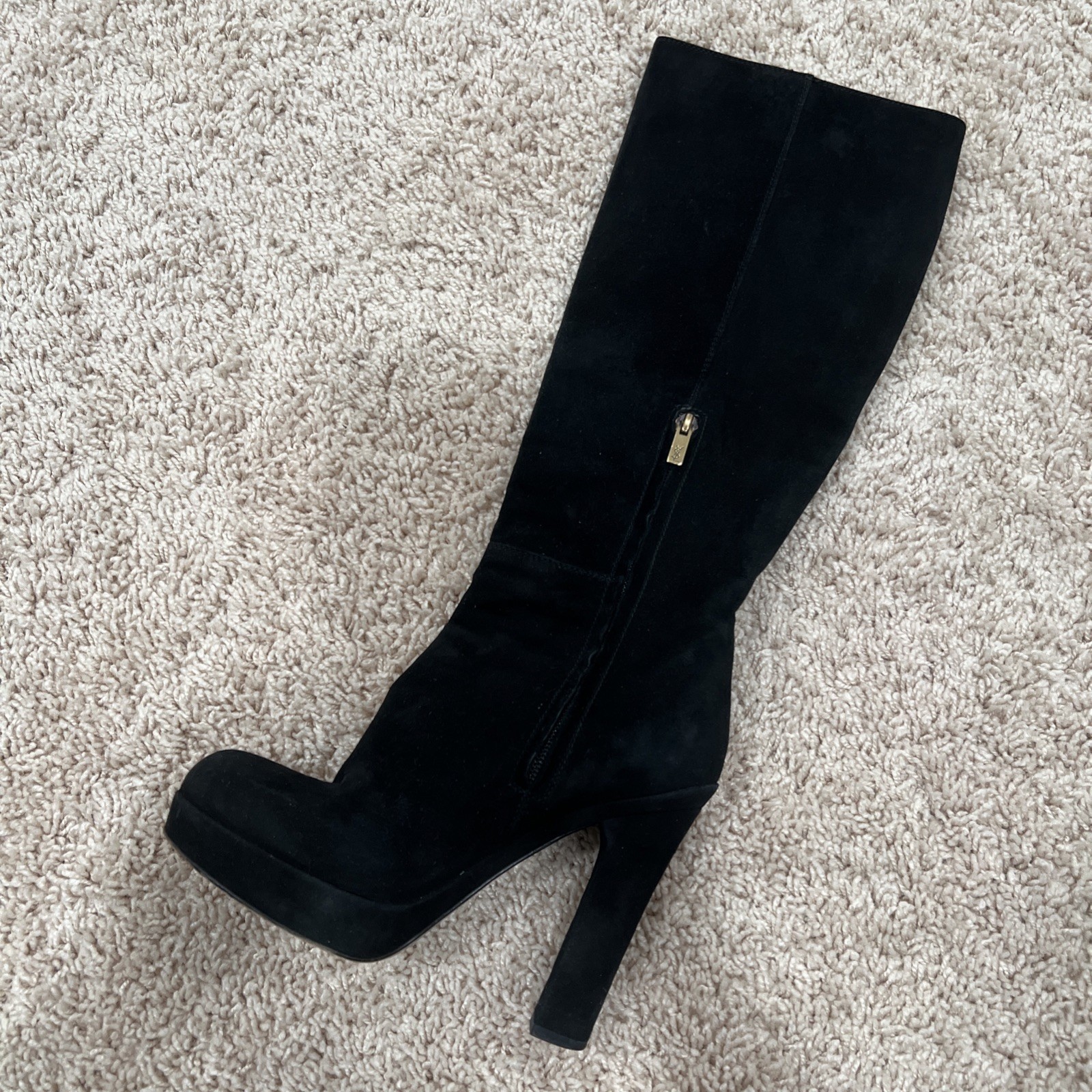 Stivali scamosciati AUTENTICI Saint Laurent YSL neri al ginocchio EU36 5 (6) cerniere oro