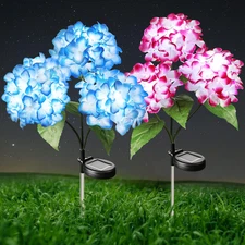 2 Pack Solar Flower Lights Hydrangea Stake Waterproof Garden Patio Lawn Decor
