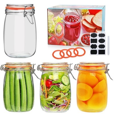 Encheng 32 oz Wide Mouth Mason Jars with Airtight Hinged Lids Large Glass