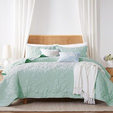 Coastal Beach Twin Size Quilt Bedding Sets, Seafoam Green Nautical Tropical O...