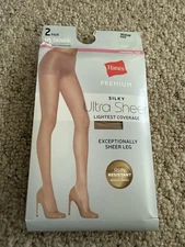 2 PAIR - HANES CONTROL TOP- NUDE - PANTYHOSE - SILKY ULTRA SHEER  10 DENIER NEW